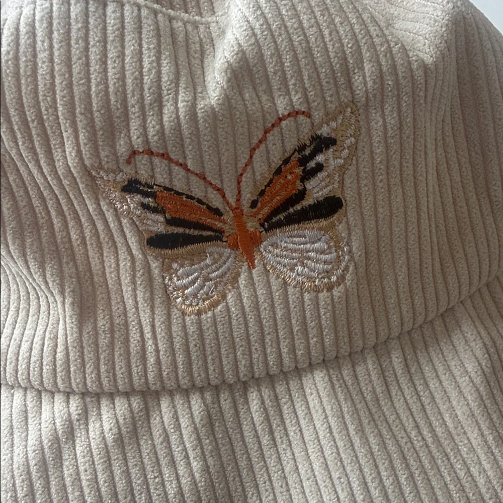 Urban Outfitters Monarch Butterfly Corduroy Bucket Hat Cream